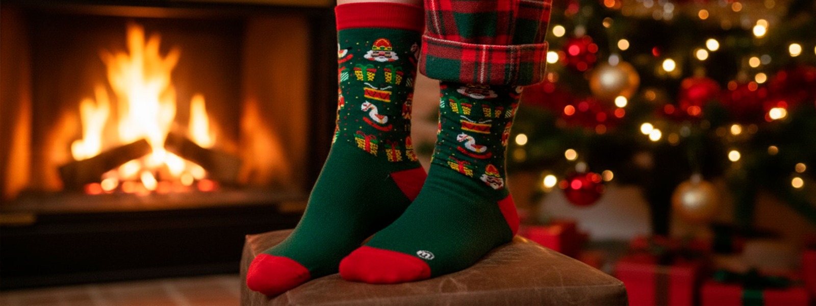 Meias de Natal junto à lareira